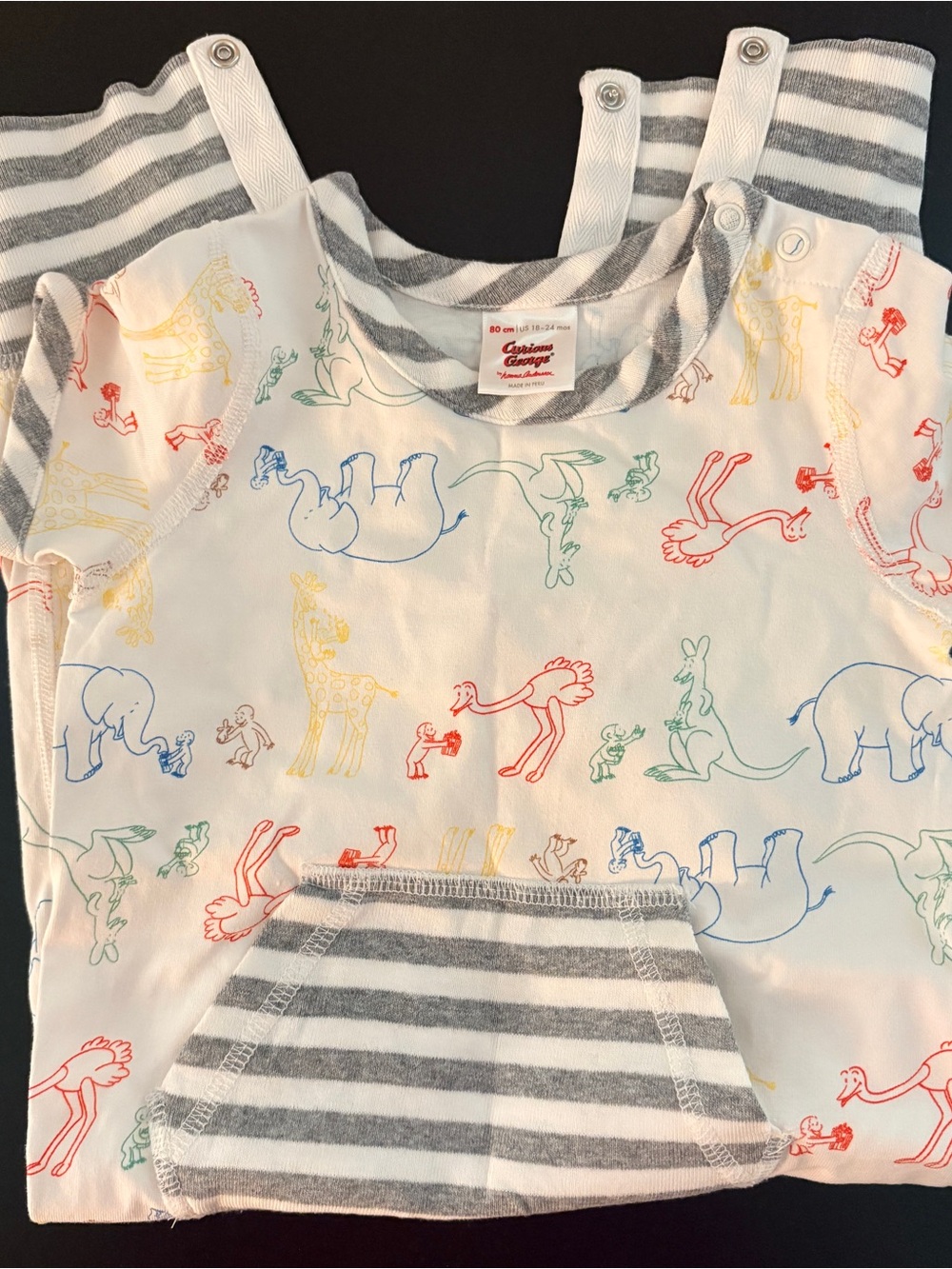 Hanna Andersson Curious George Sleeper with Multicolor Animals and Gray Stripes